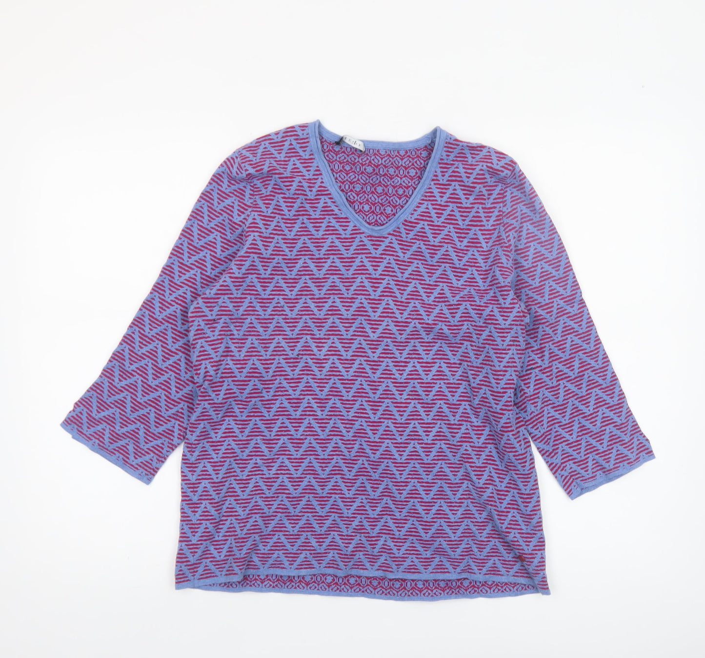 Olsen Womens Purple Geometric V-Neck 3/4 Sleeve Jersey Top Size 12
