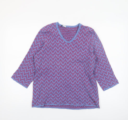 Olsen Womens Purple Geometric V-Neck 3/4 Sleeve Jersey Top Size 12
