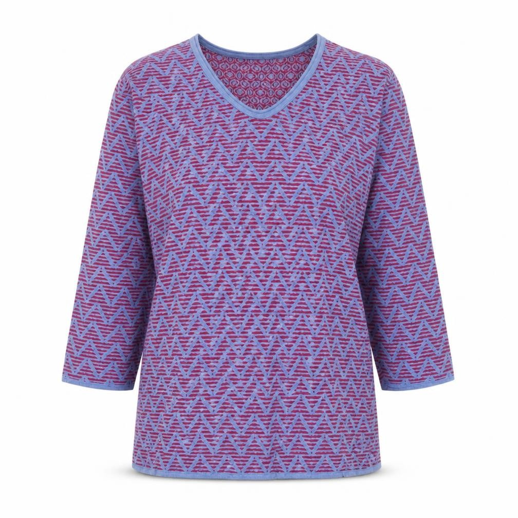 Olsen Womens Purple Geometric V-Neck 3/4 Sleeve Jersey Top Size 12