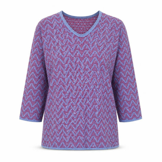 Olsen Womens Purple Geometric V-Neck 3/4 Sleeve Jersey Top Size 12
