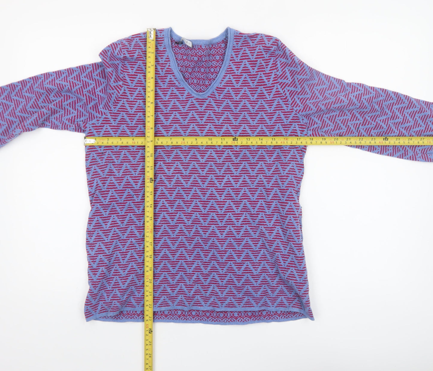 Olsen Womens Purple Geometric V-Neck 3/4 Sleeve Jersey Top Size 12