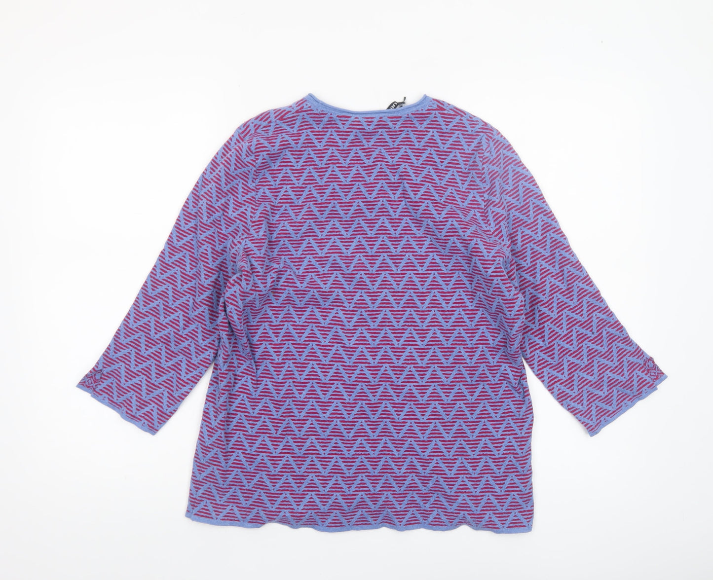 Olsen Womens Purple Geometric V-Neck 3/4 Sleeve Jersey Top Size 12