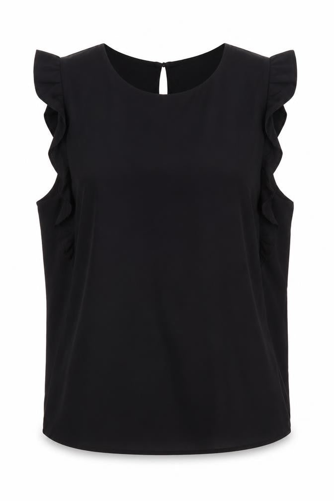 Vero Moda Women's Black Ruffle Sleeveless Tunic Blouse Size L