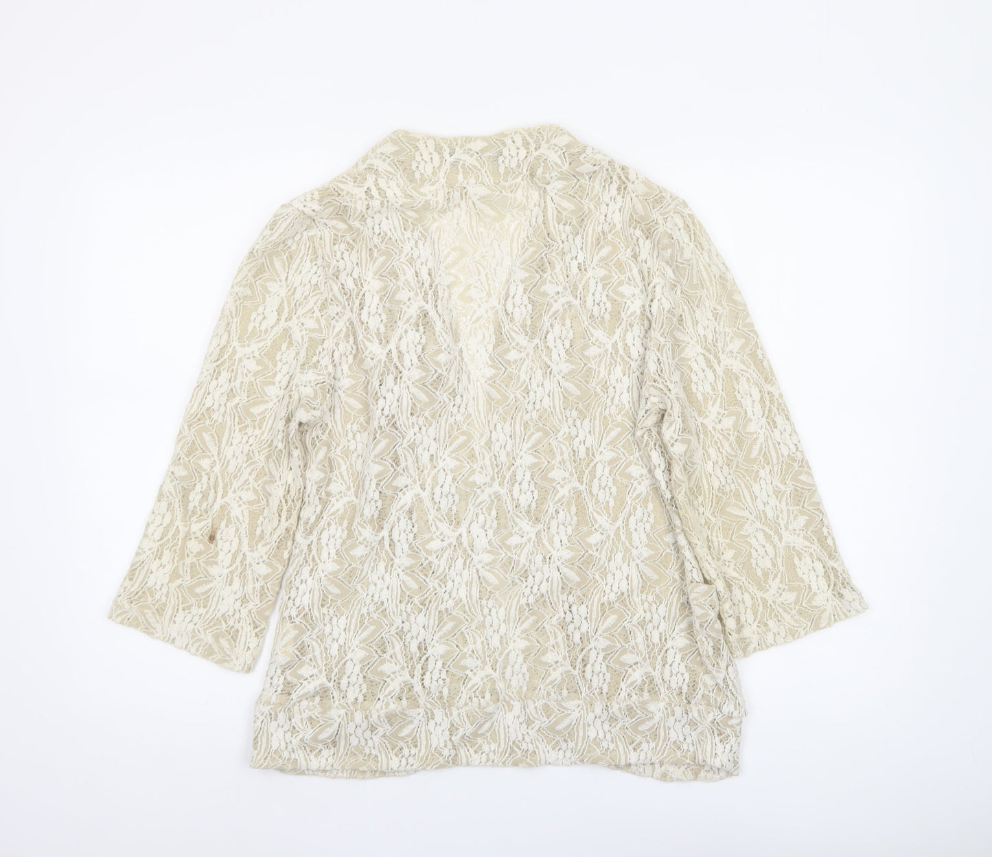 QED London Women Beige Lace 3/4 Sleeve Open Jacket Size M