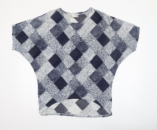 Mirumi Women Blue Check Knit Short Sleeve Cropped Blouse S