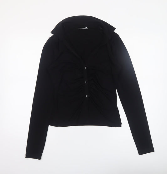 ASOS DESIGN Women’s Black Long Sleeve Collared Ruched Button-Up Top Size 14