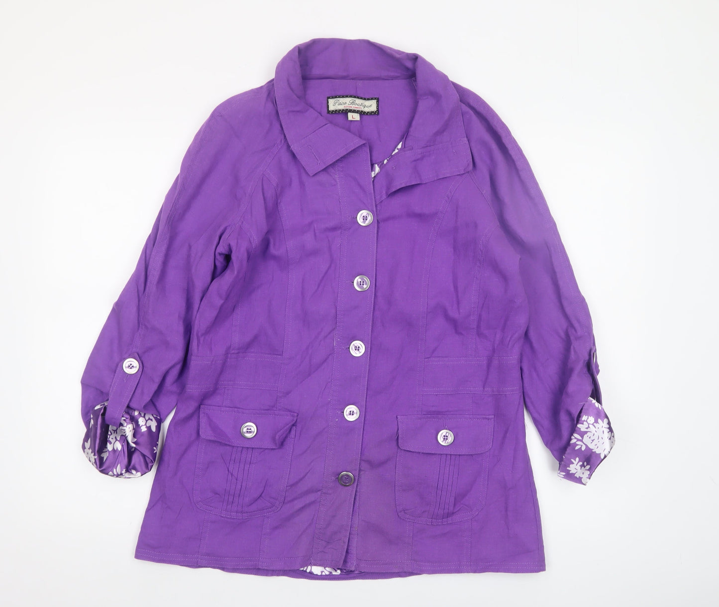 Paco Boutique Women’s Purple Linen Blend Button Jacket L
