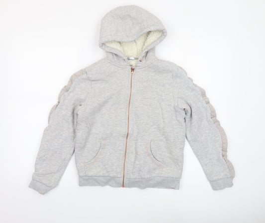 Marks and Spencer Girls Grey Full Zip Fleece Lined Hoodie 11-12 Years