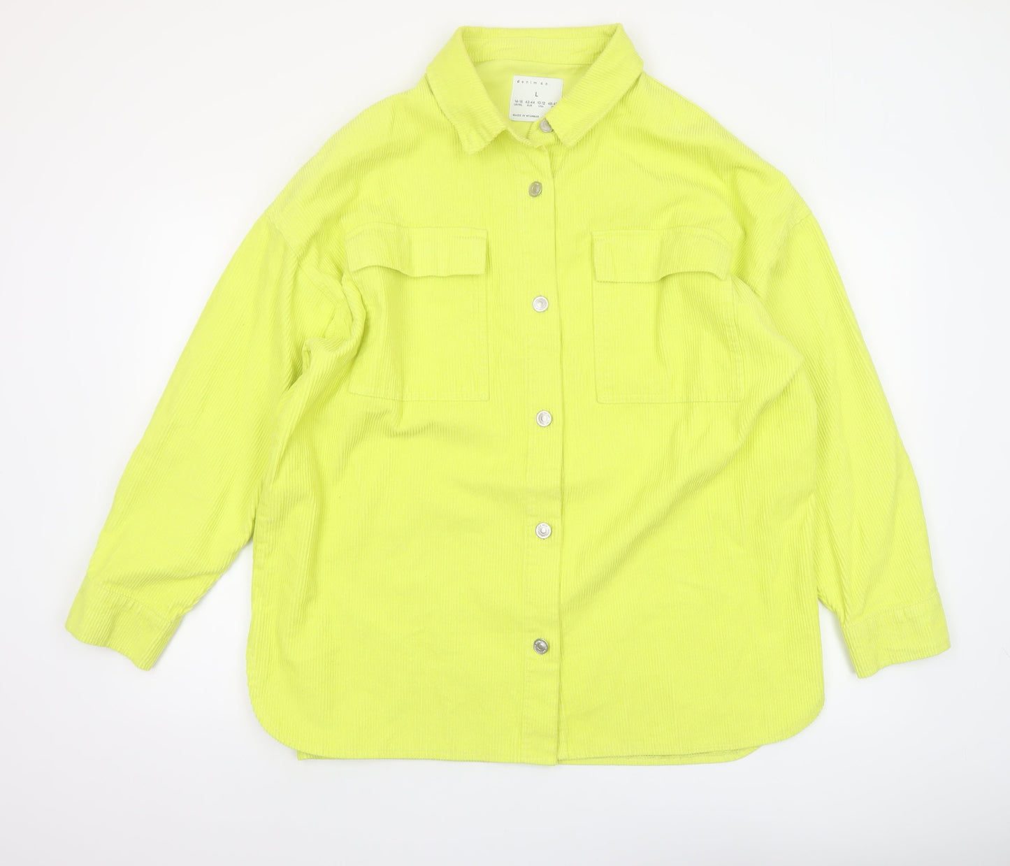 Denim Co. Women Yellow Corduroy Casual Jacket Size L 14-16