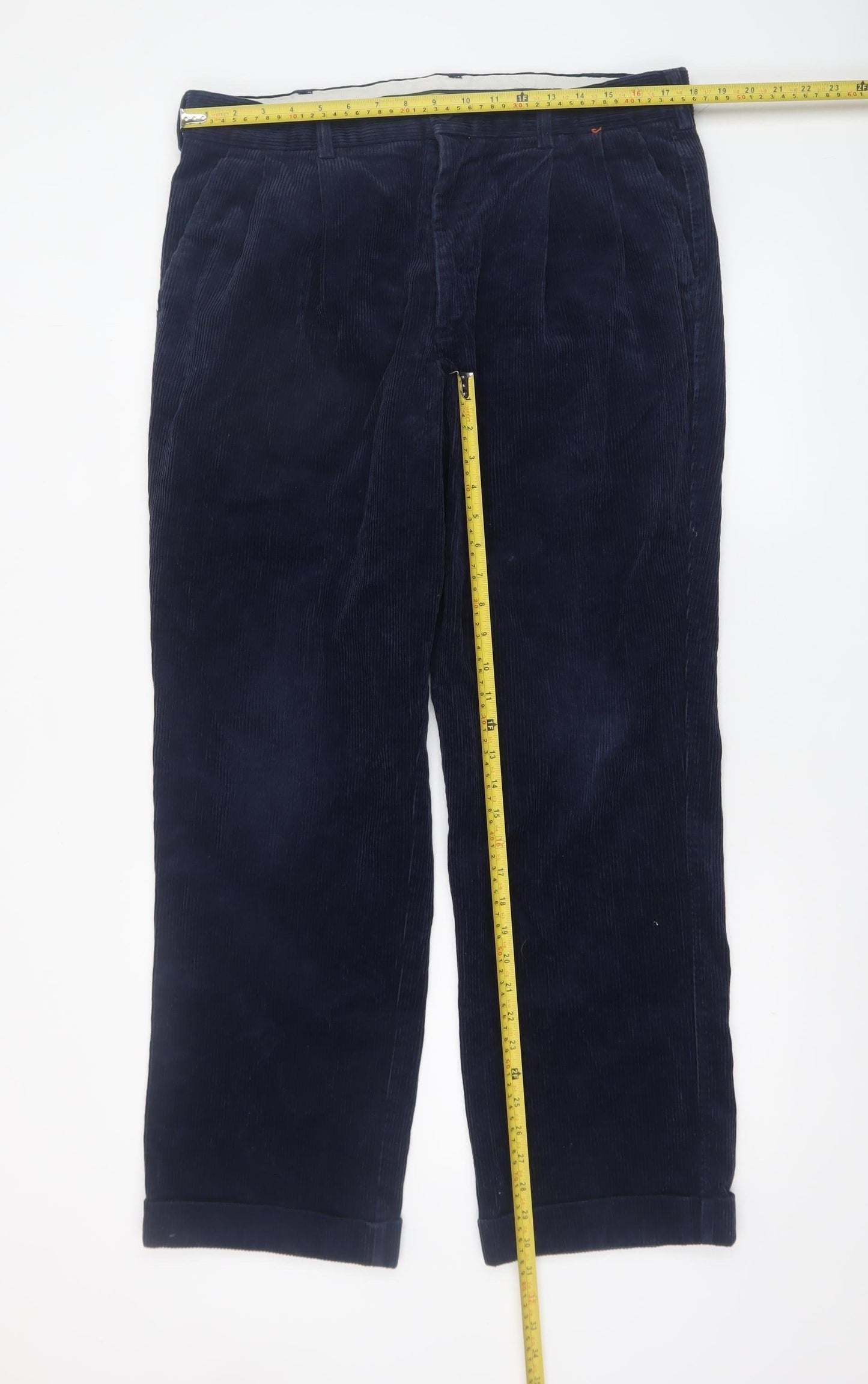 Marks and Spencer Men’s Blue Corduroy Pleated Trousers 38W 31L