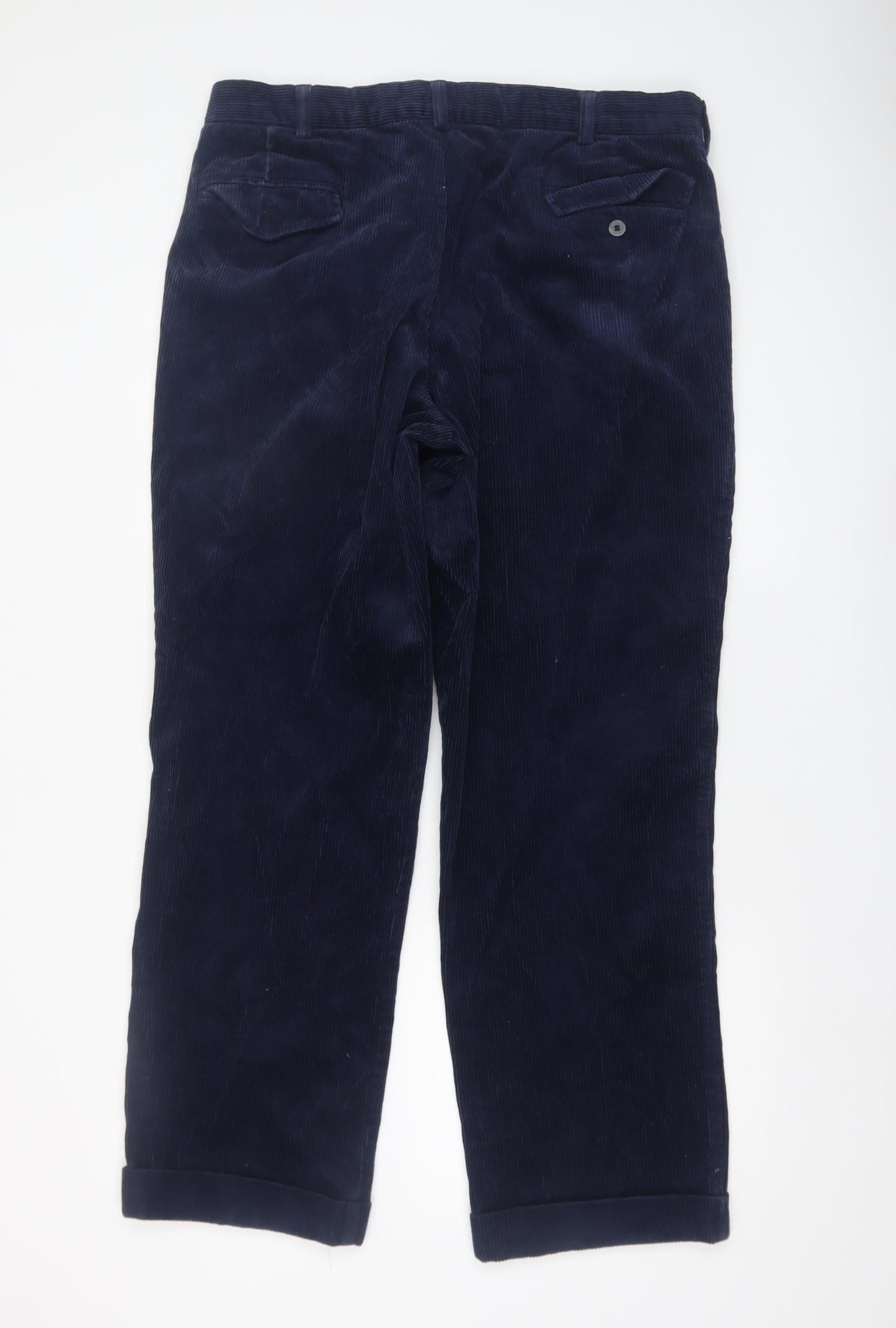 Marks and Spencer Men’s Blue Corduroy Pleated Trousers 38W 31L