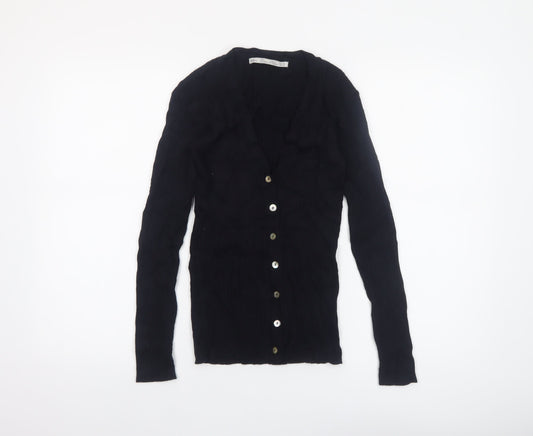 Zara Women Black V-Neck Slim Fit Knit Cardigan Size M