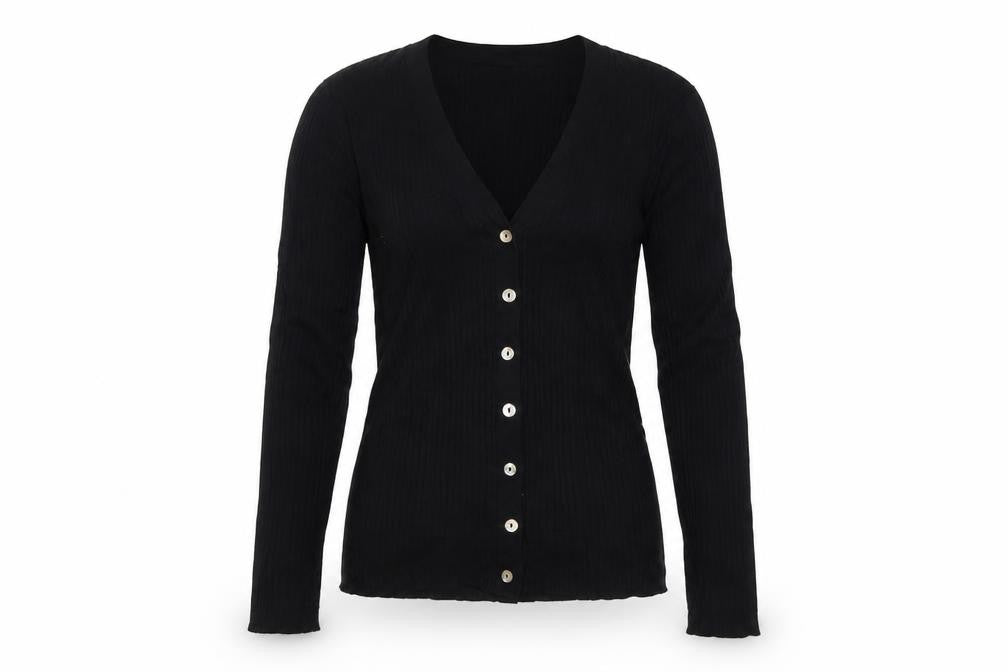 Zara Women Black V-Neck Slim Fit Knit Cardigan Size M