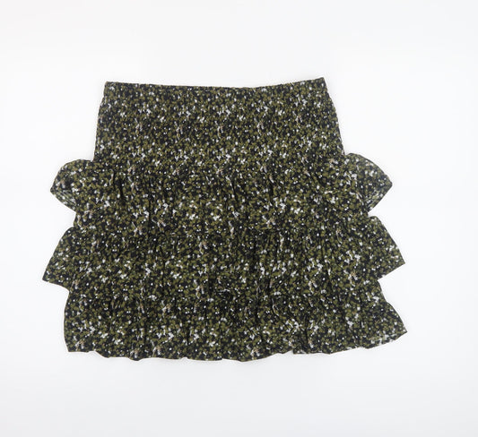 Michael Kors Women's Green Floral Ruffle Mini Skirt Size M