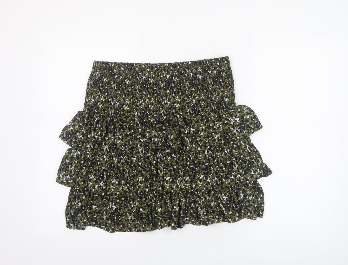 Michael Kors Women's Green Floral Ruffle Mini Skirt Size M