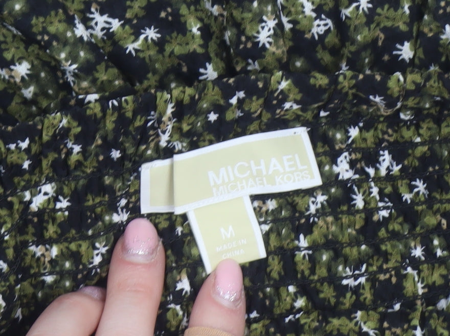 Michael Kors Women's Green Floral Ruffle Mini Skirt Size M