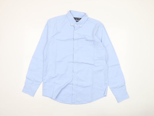 Paul Costelloe Living Men's Blue Regular Fit Long Sleeve Dress Shirt M