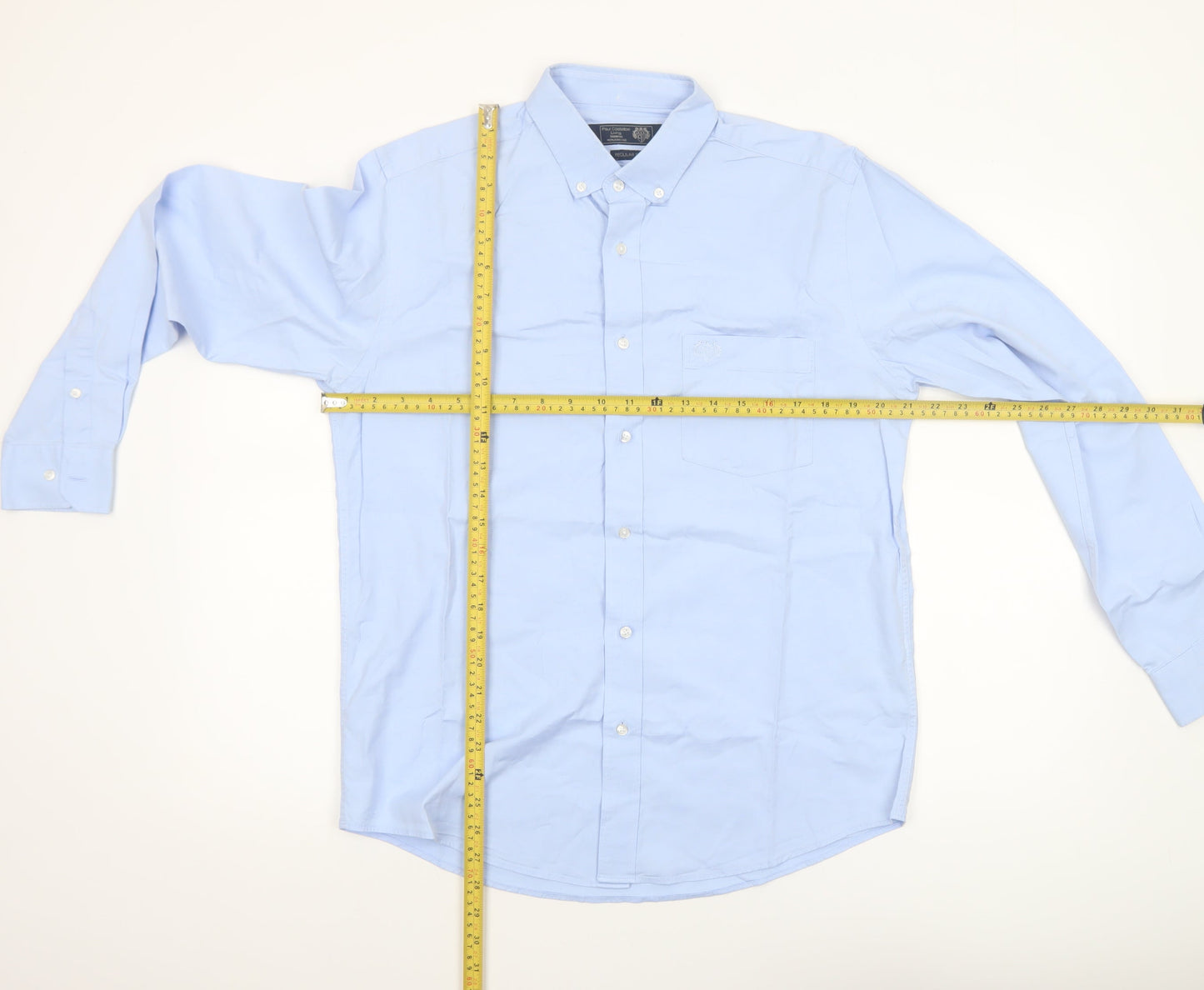 Paul Costelloe Living Men's Blue Regular Fit Long Sleeve Dress Shirt M