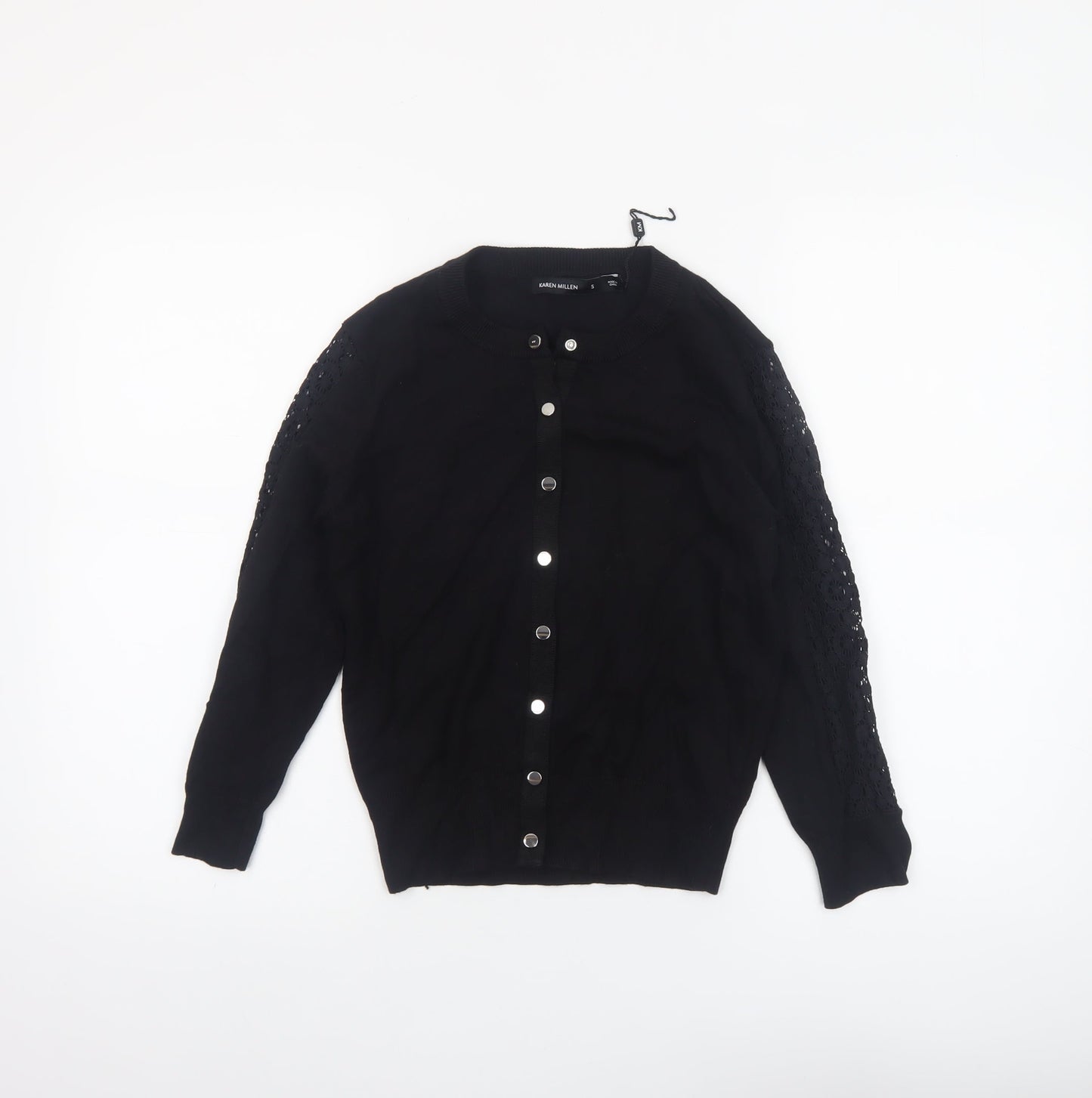 Karen Millen Women's Black Crochet Long Sleeve Cardigan Size S