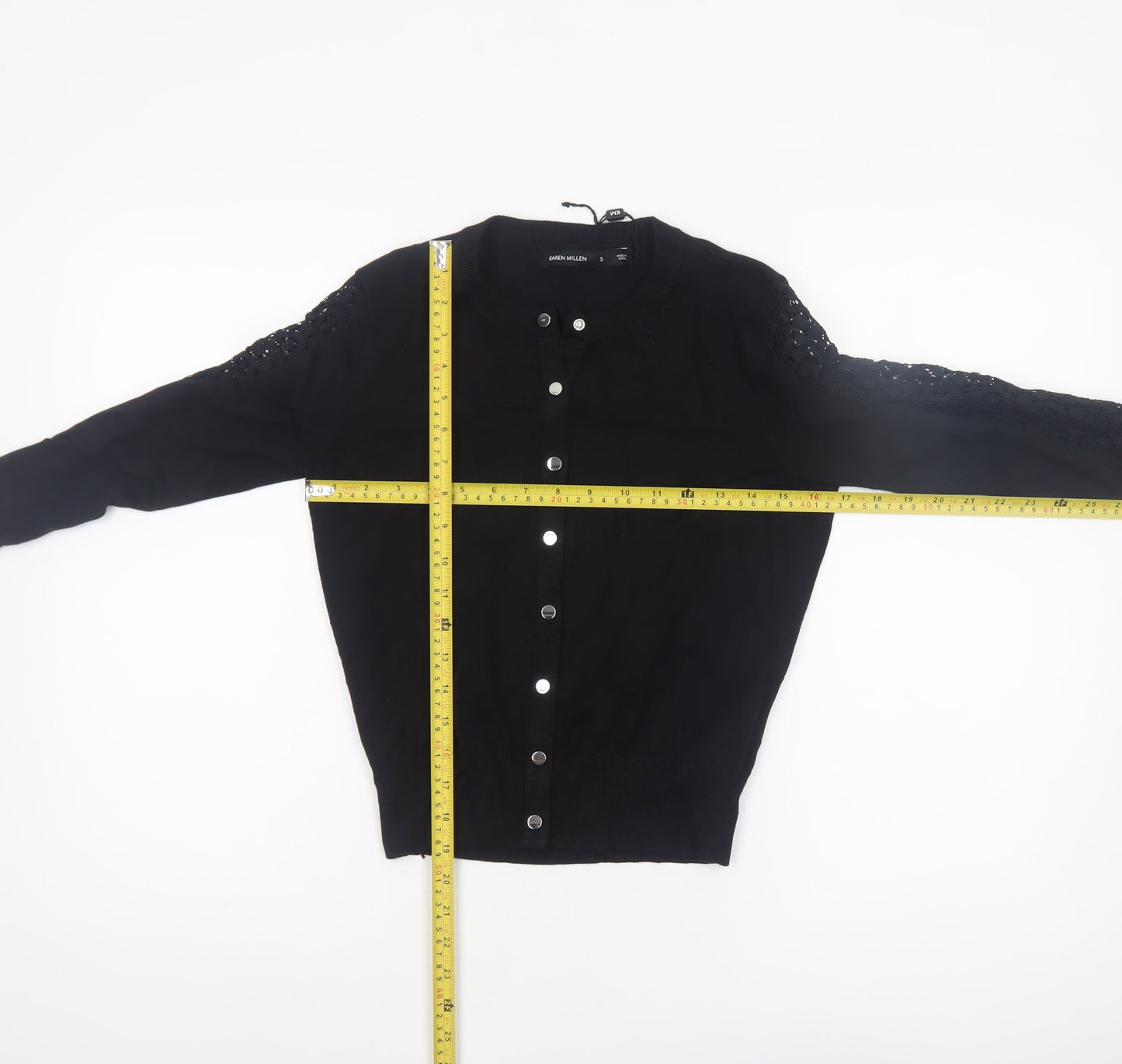 Karen Millen Women's Black Crochet Long Sleeve Cardigan Size S