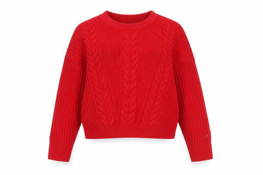 Tommy Hilfiger Women’s Red Cable Knit Jumper Size S Crew Neck