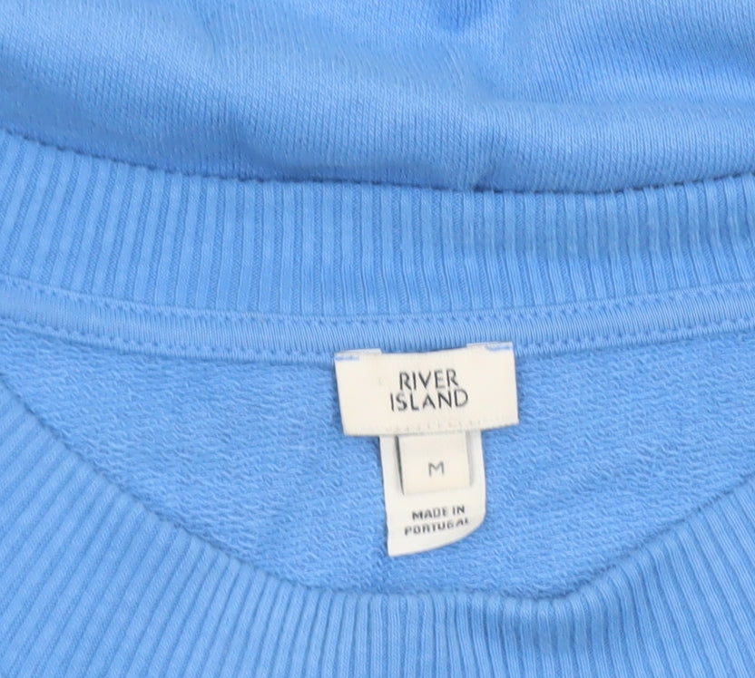 River Island Women Blue Medium Pullover Sweatshirt with Rhinestone Logo