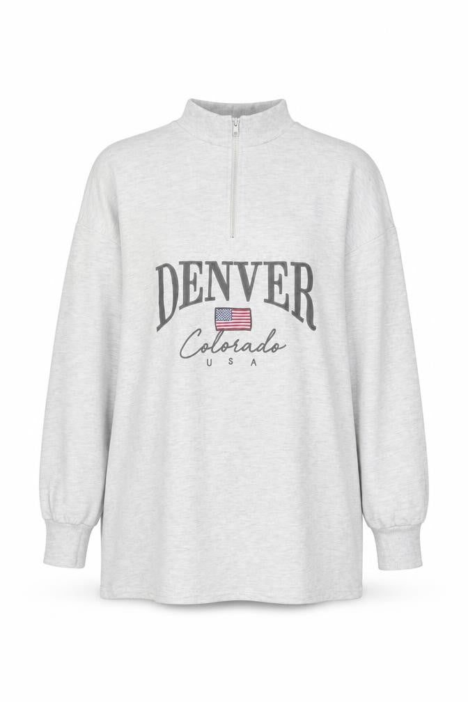 ASOS Design Women Grey 1/4 Zip Denver Graphic Sweatshirt Size 14