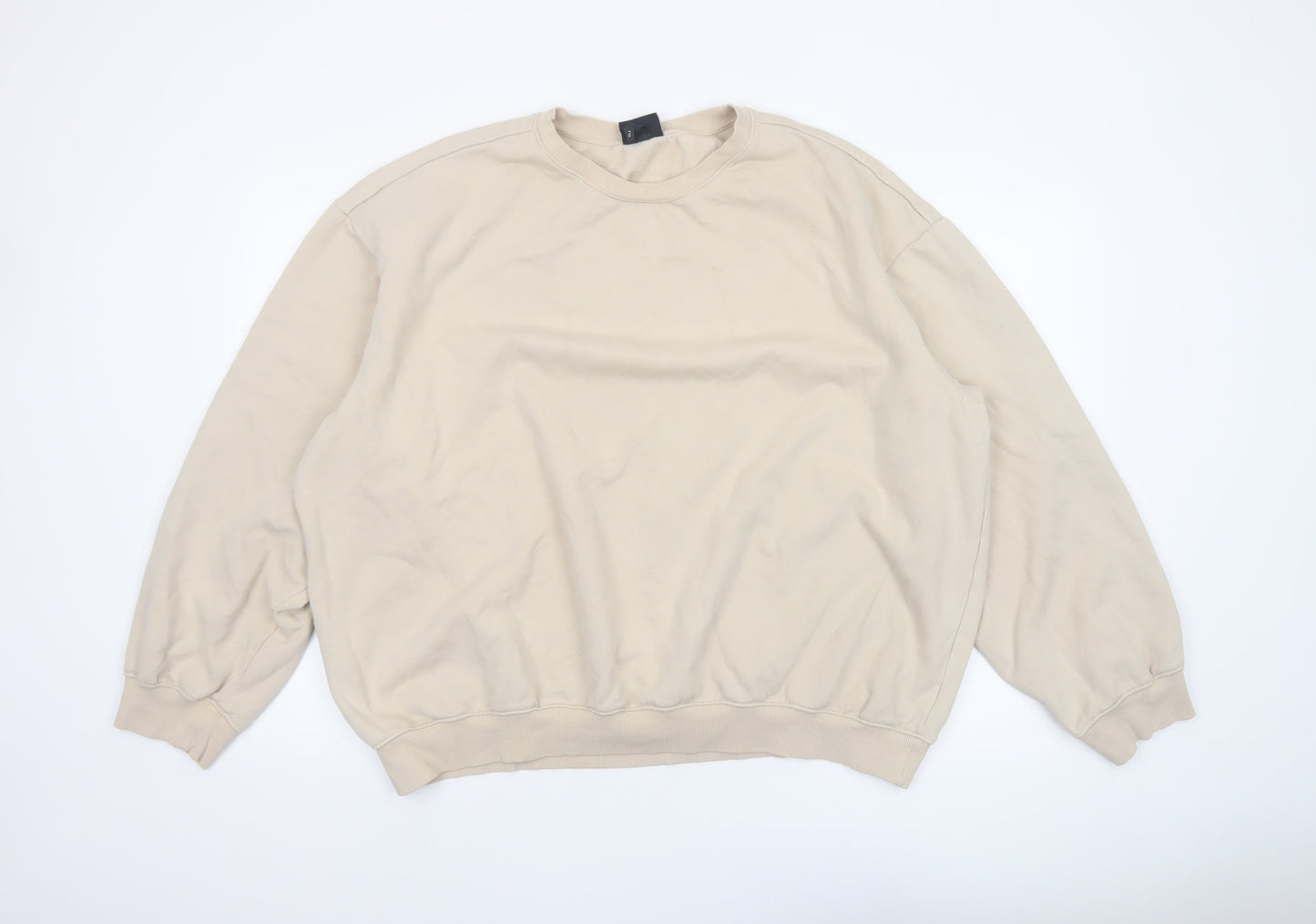 H&M Men’s Beige Relaxed Fit Crew Neck Fleece Sweatshirt 2XL