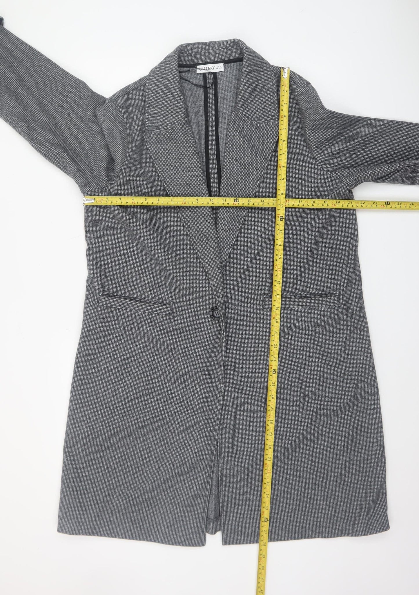 Gallery Women’s Grey Houndstooth Long Overcoat Size L