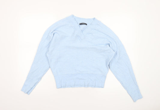 Dunnes Women's Blue V-Neck Knit Jumper Size S