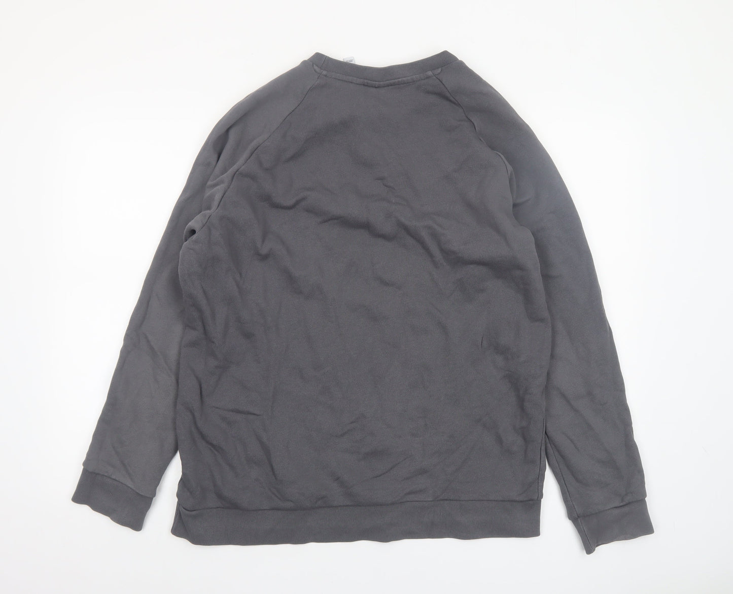 Adidas Men's Grey Pullover Sweatshirt L Crew Neck Logo Fleece
