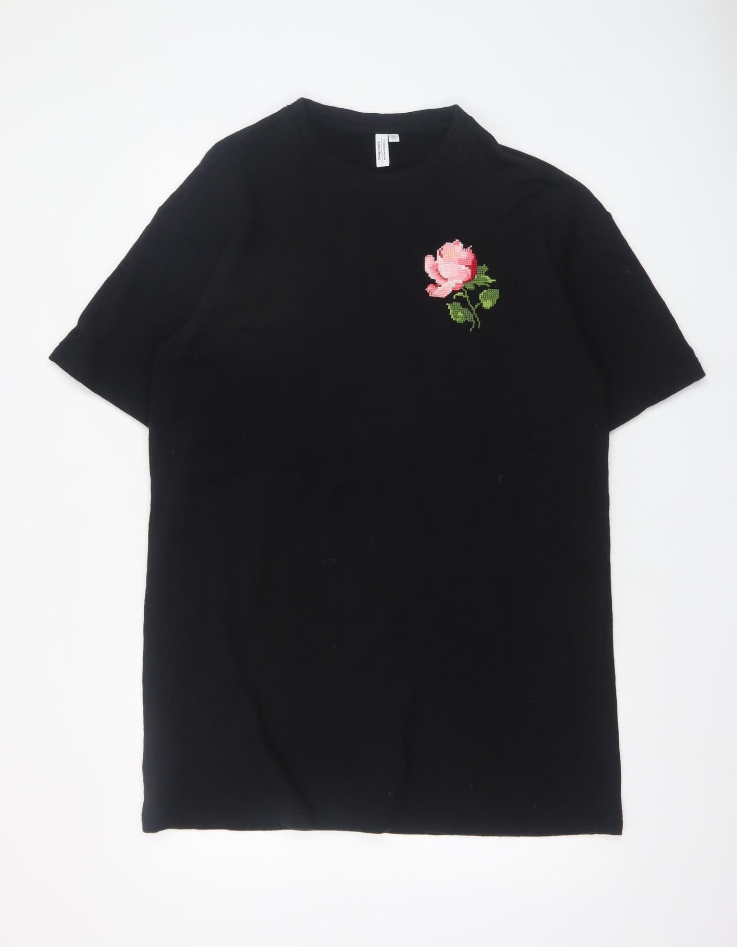 & Other Stories Women Black Embroidered Rose T-Shirt Dress S