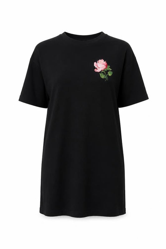 & Other Stories Women Black Embroidered Rose T-Shirt Dress S
