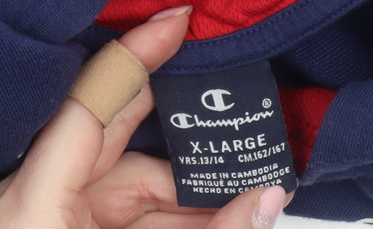Champion Boys Navy Red Pullover Hoodie XL 13-14 Years Cotton Blend