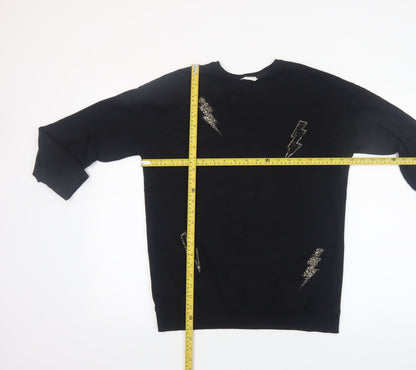 Back view of Mango Kids girls’ black 13-14 years lightning embroidered pullover sweatshirt