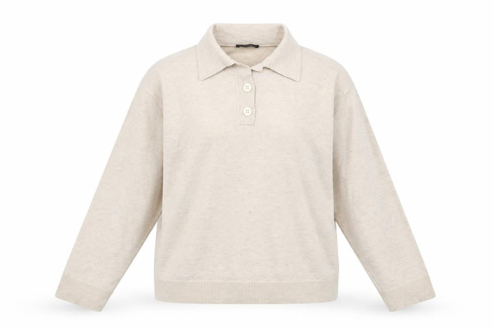 Parfois Women Beige Collared Henley Knit Jumper XS/S