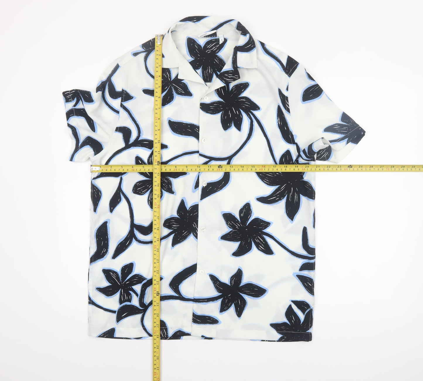 ASOS Men’s White Floral Short Sleeve Button-Up Shirt XS