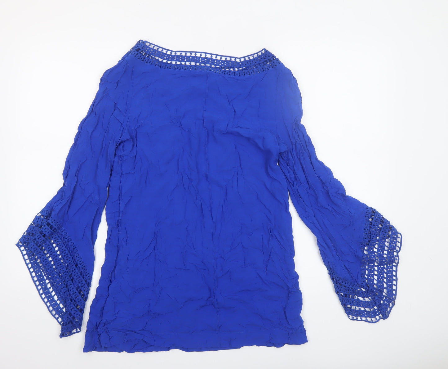 New Look Women’s Blue Bohemian Chiffon Crochet Blouse UK 10