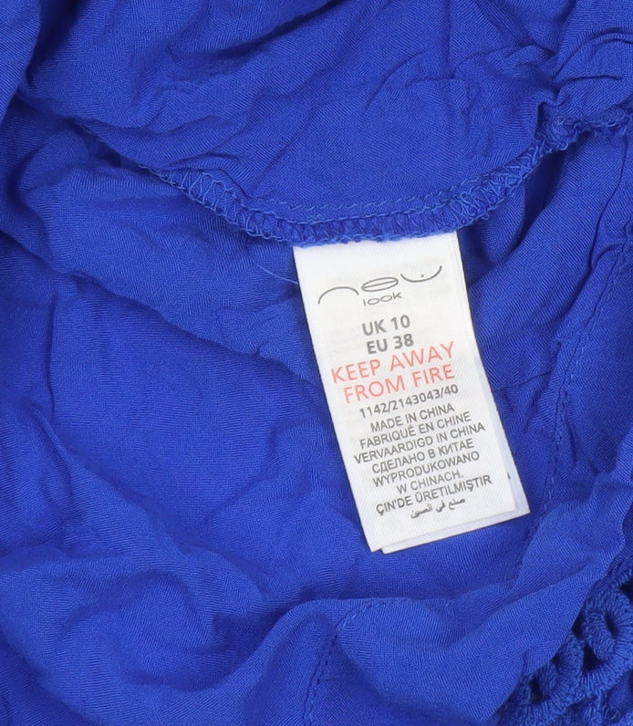 New Look Women’s Blue Bohemian Chiffon Crochet Blouse UK 10