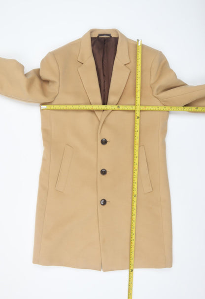 Preloved Primark Men's Beige Wool Blend Overcoat Medium Single Breasted Smart Jacket - Back
