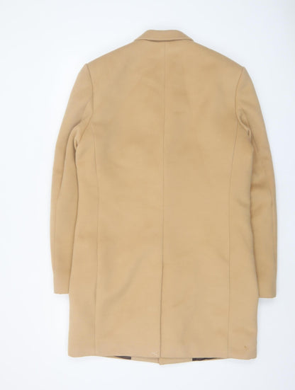 Preloved Primark Men's Beige Wool Blend Overcoat Medium Single Breasted Smart Jacket - Detail
