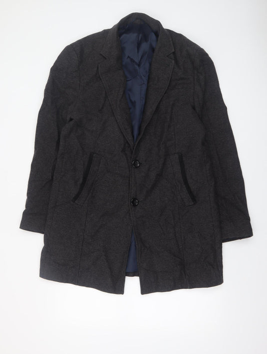Next Men's Grey Wool Blend Herringbone Overcoat M