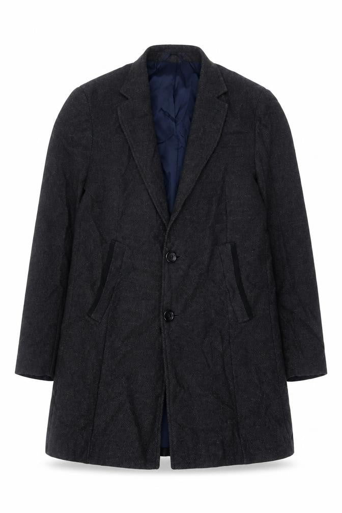 Next Men's Grey Wool Blend Herringbone Overcoat M