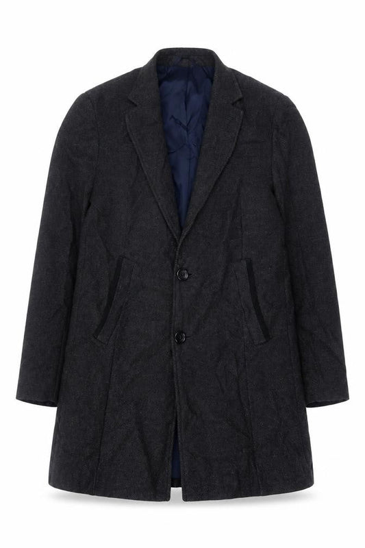 Next Men's Grey Wool Blend Herringbone Overcoat M