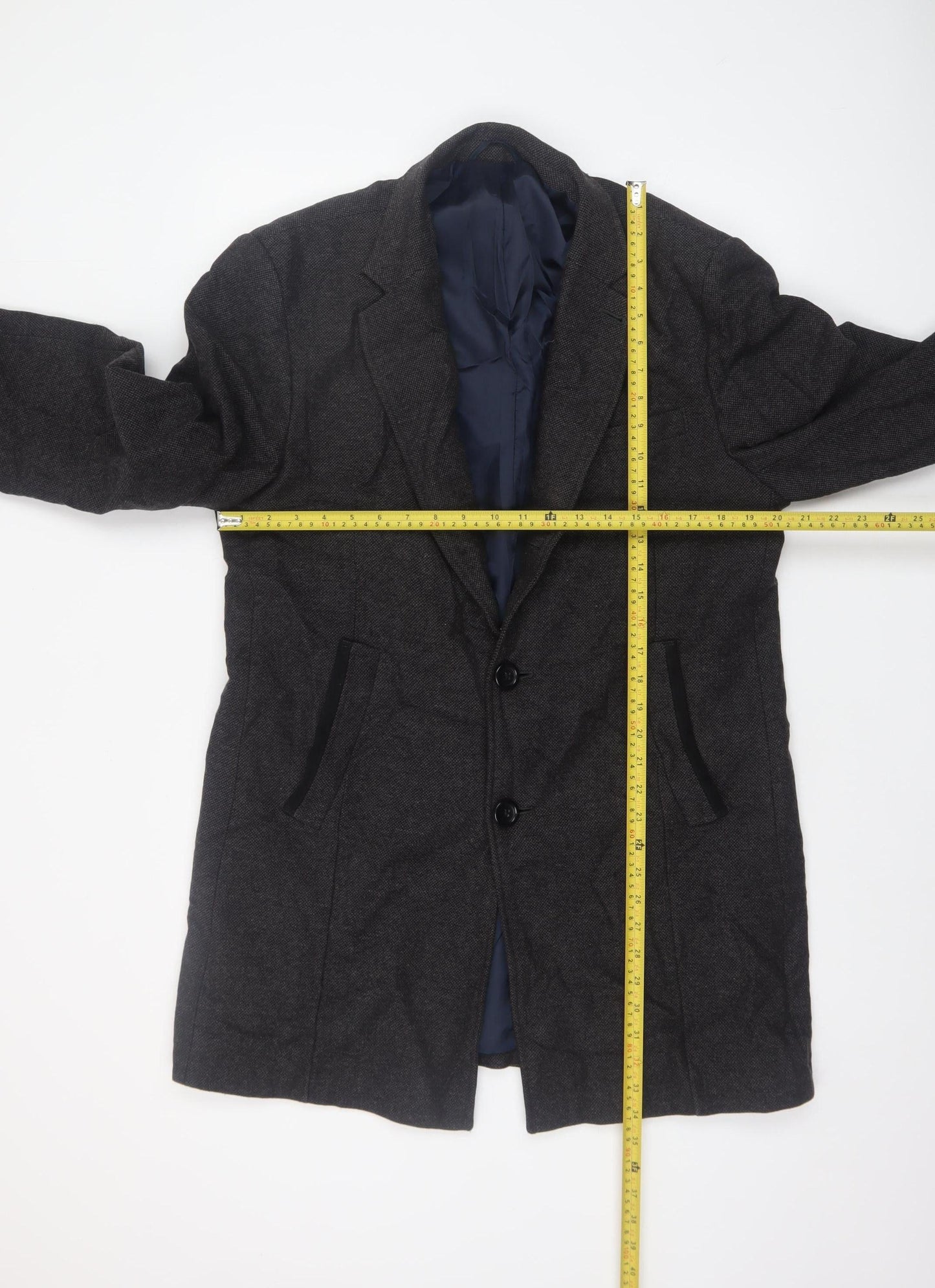 Next Men's Grey Wool Blend Herringbone Overcoat M