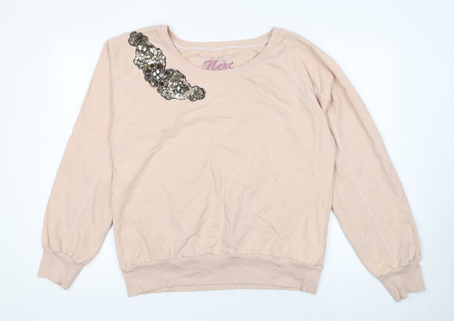 Next Womens Beige Sequin Embellished Cotton Sweatshirt Size 14