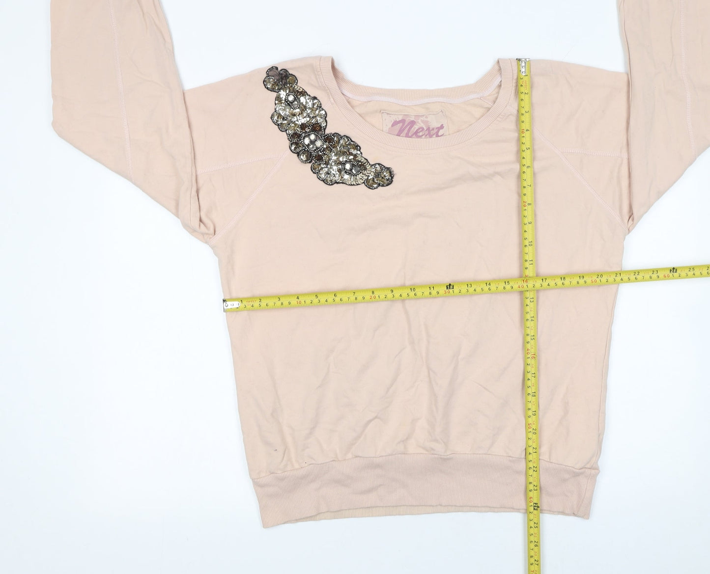 Next Womens Beige Sequin Embellished Cotton Sweatshirt Size 14