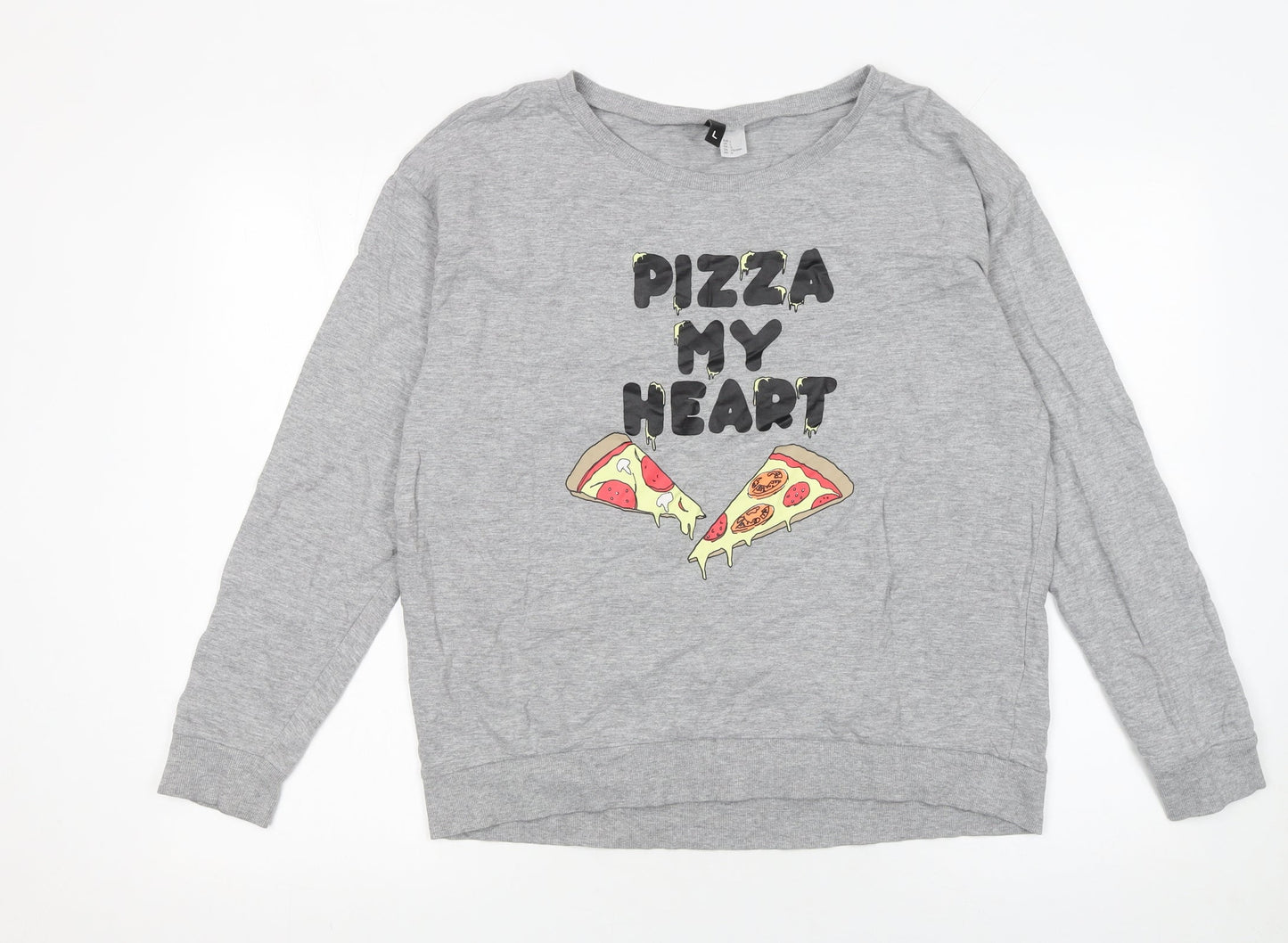 H&M Women Grey Pizza My Heart Pullover Sweatshirt L