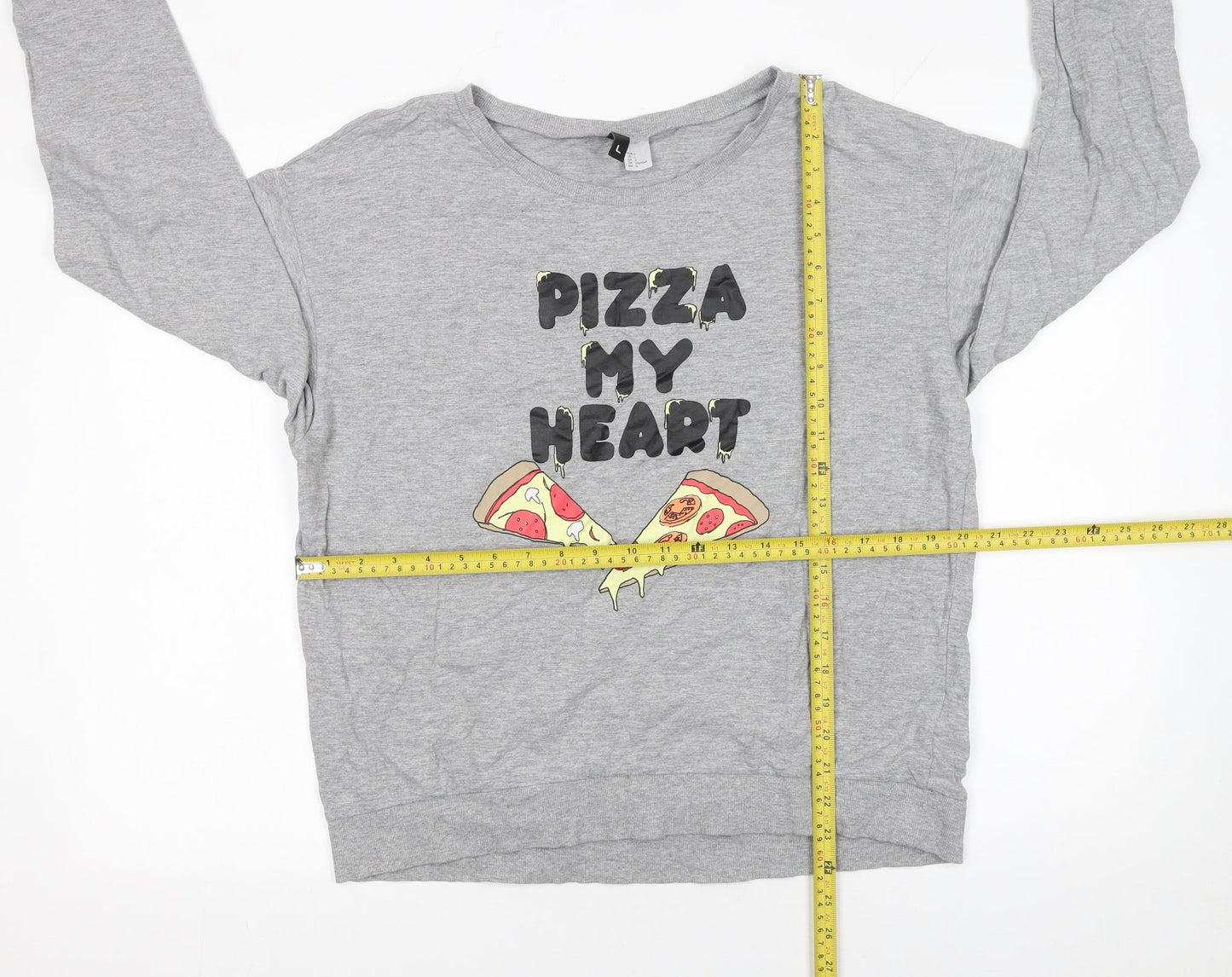 H&M Women Grey Pizza My Heart Pullover Sweatshirt L