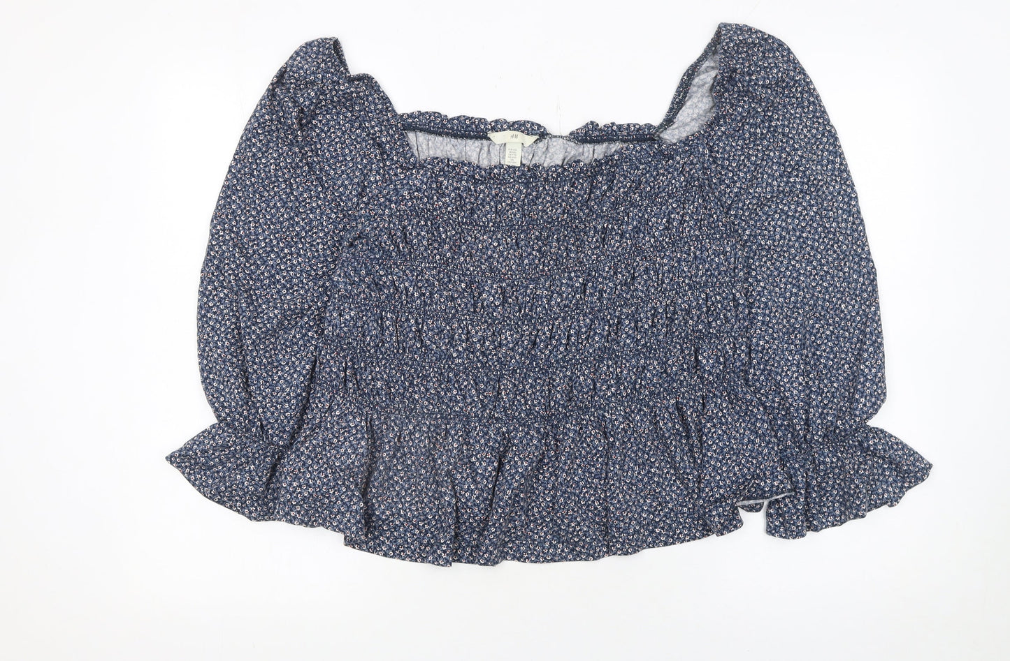 H&M Women’s Blue Floral Long Sleeve Peasant Blouse Size 18